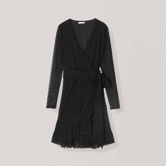 Ganni Black Swiss Dot Wrap Dress - Picture 2 of 5